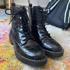 Black Snake Leather Boots